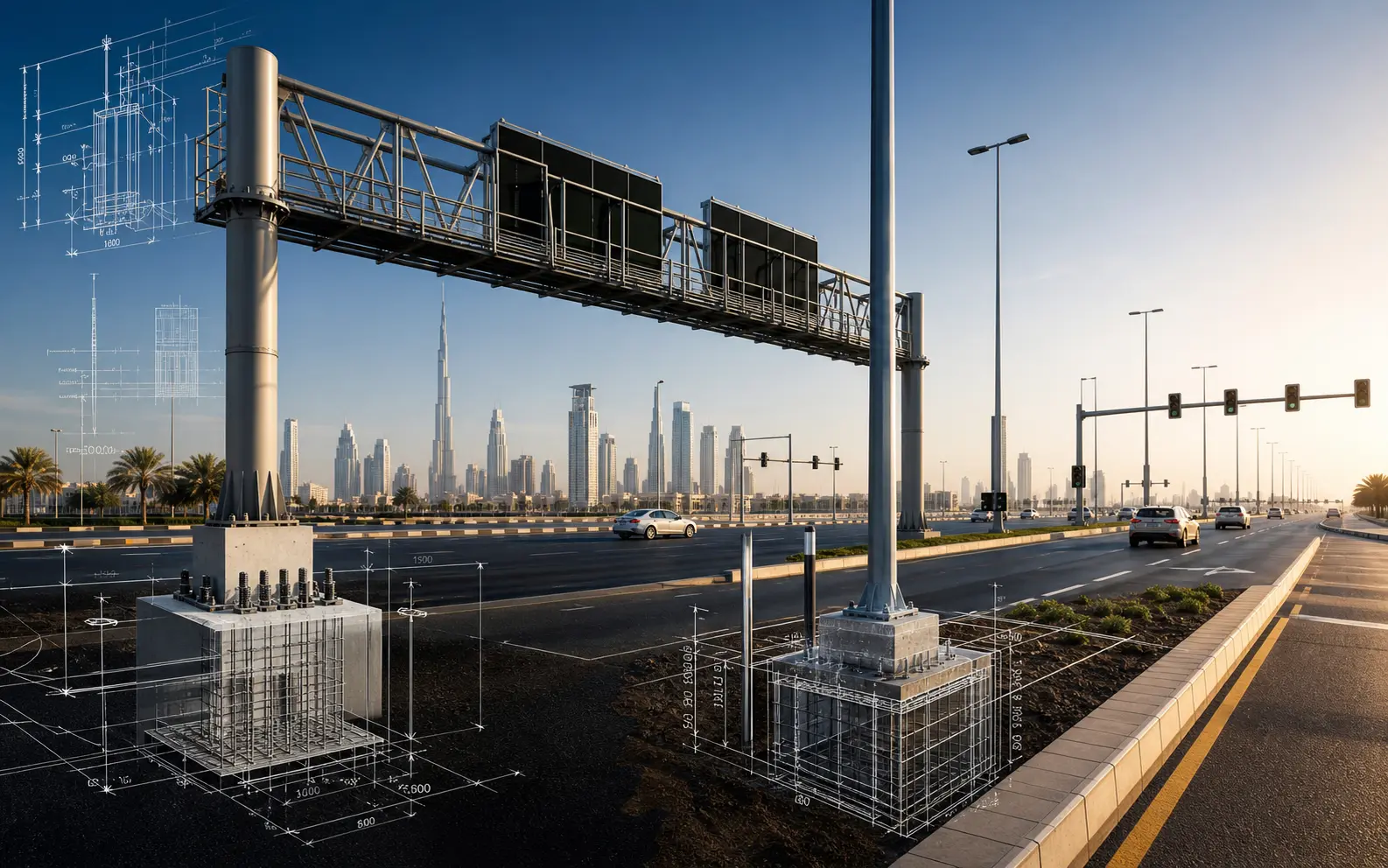 Urban road gantry and sign structure engineering concept